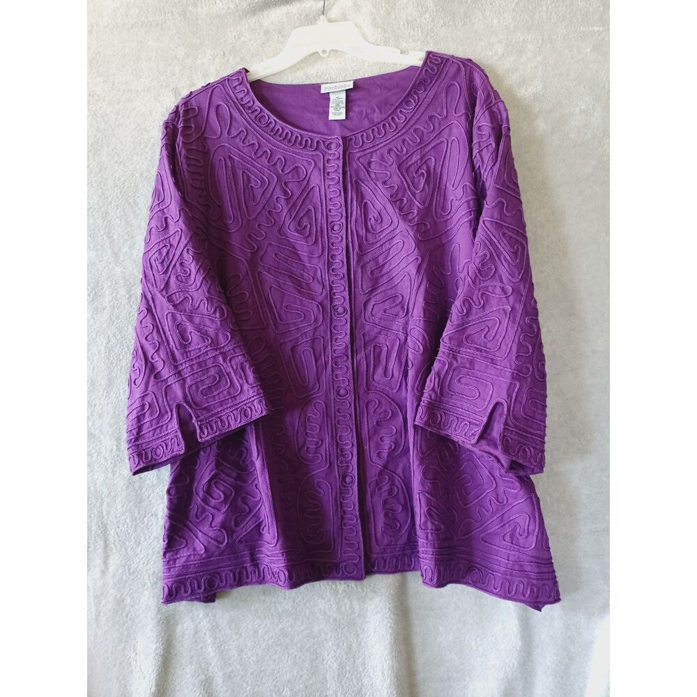 Jacket 3X Purple Artsy Textured 3/4 Sleeve Maggie Barnes Catherines Office